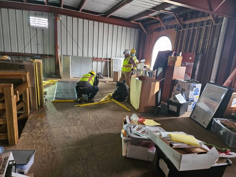 Close up of a high-contrast flooring transition for improved safety and accessibility in a local business.